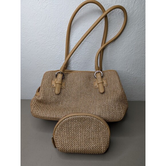 Croft Barrow Satchel Handbag‎ Purse with Cosmetic Bag Tan Neutral Shoulder Bag - Picture 1 of 12